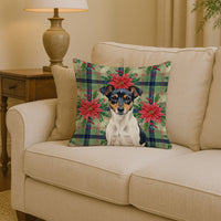 Tricolor Rat Terrier Christmas PoinsettIas Throw Pillow