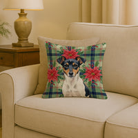 Tricolor Rat Terrier Christmas PoinsettIas Throw Pillow