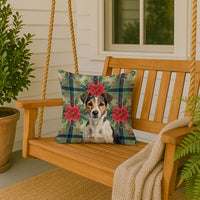 Tricolor Russell Terrier Christmas PoinsettIas Throw Pillow