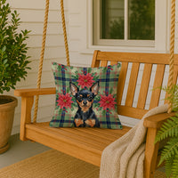 Black and Tan Russian Toy Christmas PoinsettIas Throw Pillow