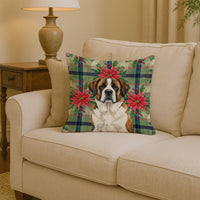 Brindle and White Saint Bernard Christmas PoinsettIas Throw Pillow