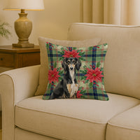 Black and Tan Saluki Christmas PoinsettIas Throw Pillow