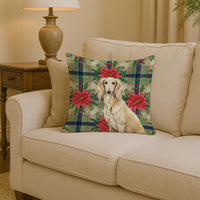 Cream Saluki Christmas PoinsettIas Throw Pillow