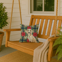 Cream Saluki Christmas PoinsettIas Throw Pillow