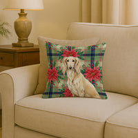 Cream Saluki Christmas PoinsettIas Throw Pillow