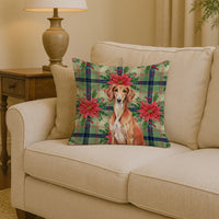 Red Saluki Christmas PoinsettIas Throw Pillow