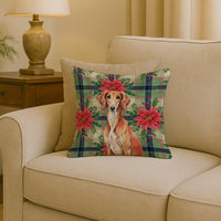 Red Saluki Christmas PoinsettIas Throw Pillow