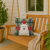 White Samoyed Christmas PoinsettIas Throw Pillow