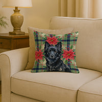 Schipperke Christmas PoinsettIas Throw Pillow