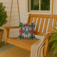 Blue-Gray Scottish Deerhound Christmas PoinsettIas Throw Pillow