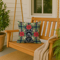 Scottish Terrier Christmas PoinsettIas Throw Pillow