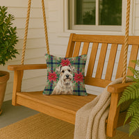 Sealyham Terrier Christmas PoinsettIas Throw Pillow