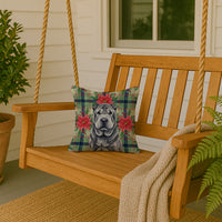 Black Shar Pei Christmas PoinsettIas Throw Pillow
