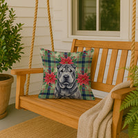 Black Shar Pei Christmas PoinsettIas Throw Pillow