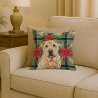 Shar Pei Christmas PoinsettIas Throw Pillow