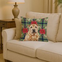 Red Shar Pei Christmas PoinsettIas Throw Pillow