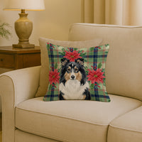 Tricolor Sheltie Christmas PoinsettIas Throw Pillow