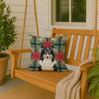 Tricolor Sheltie Christmas PoinsettIas Throw Pillow