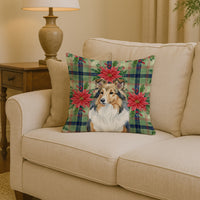 Sable Sheltie Christmas PoinsettIas Throw Pillow