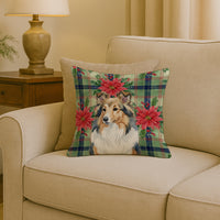 Sable Sheltie Christmas PoinsettIas Throw Pillow