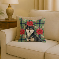Black and Tan Shiba Inu Christmas PoinsettIas Throw Pillow
