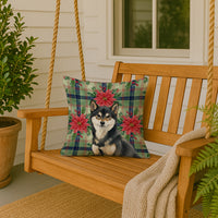 Black and Tan Shiba Inu Christmas PoinsettIas Throw Pillow
