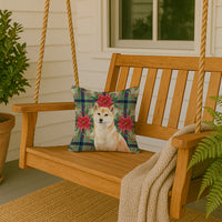 Cream Shiba Inu Christmas PoinsettIas Throw Pillow