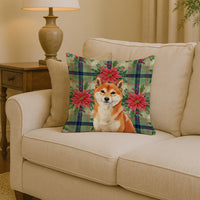 Red Shiba Inu Christmas PoinsettIas Throw Pillow
