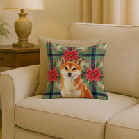 Red Shiba Inu Christmas PoinsettIas Throw Pillow