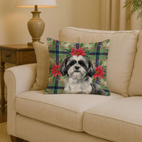 Black and White Shih Tzu Christmas PoinsettIas Throw Pillow
