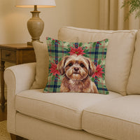 Liver Shih Tzu Christmas PoinsettIas Throw Pillow
