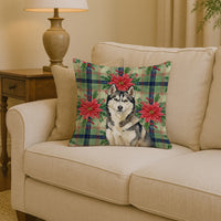 Agouti Siberian Husky Christmas PoinsettIas Throw Pillow