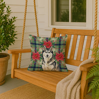 Agouti Siberian Husky Christmas PoinsettIas Throw Pillow