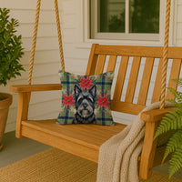 Black Skye Terrier Christmas PoinsettIas Throw Pillow