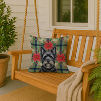 Black Skye Terrier Christmas PoinsettIas Throw Pillow