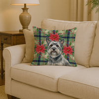 Gray Skye Terrier Christmas PoinsettIas Throw Pillow