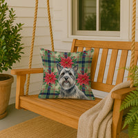Gray Skye Terrier Christmas PoinsettIas Throw Pillow