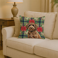 Spanish Water Dog Christmas PoinsettIas Throw Pillow