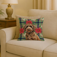 Spanish Water Dog Christmas PoinsettIas Throw Pillow