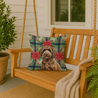 Spanish Water Dog Christmas PoinsettIas Throw Pillow