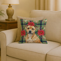 Fawn Staffordshire Bull Terrier Christmas PoinsettIas Throw Pillow