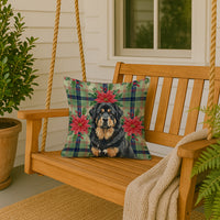 Black and Tan Tibetan Mastiff Christmas PoinsettIas Throw Pillow