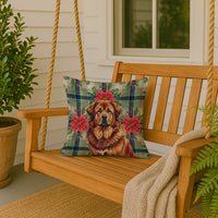 Red Gold Tibetan Mastiff Christmas PoinsettIas Throw Pillow