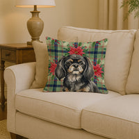 Black and Tan Tibetan Spaniel Christmas PoinsettIas Throw Pillow