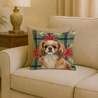 Tibetan Spaniel Christmas PoinsettIas Throw Pillow