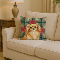 Gold Tibetan Spaniel Christmas PoinsettIas Throw Pillow