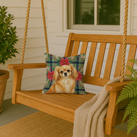 Gold Tibetan Spaniel Christmas PoinsettIas Throw Pillow