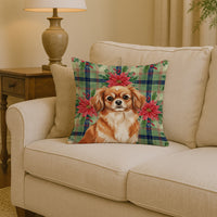 Red Tibetan Spaniel Christmas PoinsettIas Throw Pillow