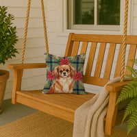 Red Tibetan Spaniel Christmas PoinsettIas Throw Pillow