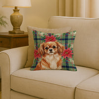 Red Tibetan Spaniel Christmas PoinsettIas Throw Pillow